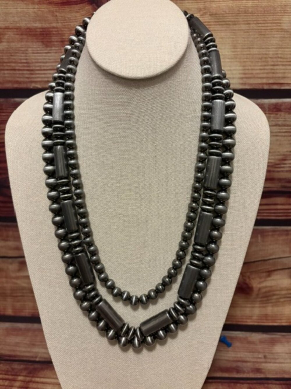 20" & 25" Western 3 Strand Navajo Style Necklace Burnished Silvertone NWT